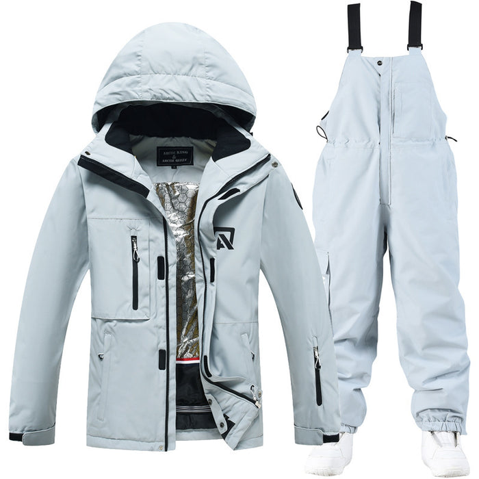 Combinaison de ski double planche en placage pour homme et femme, idéale pour l'hiver en extérieur.