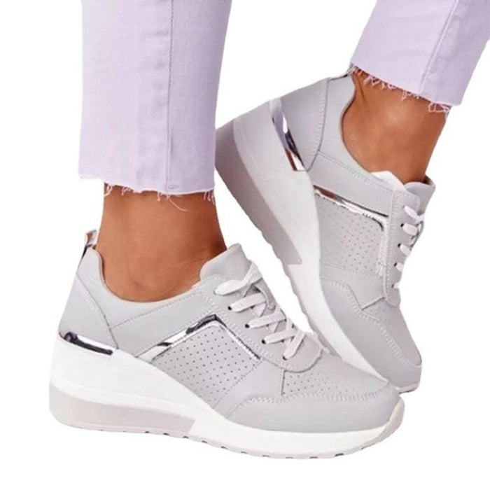 Zapatos deportivos de plataforma con cordones y cuña para mujer, informales, de talla grande