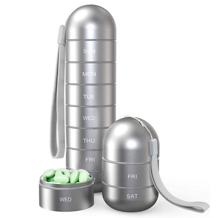 Pastillero de metal, organizador semanal impermeable para viajes, pastillero grande de aleación de aluminio, contenedor para medicamentos diarios de 7 días.