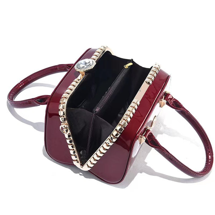 Shiny Leather Diamond-Embellished Simple And Elegant Womens Bag Multi-Functional Evening Clutch
