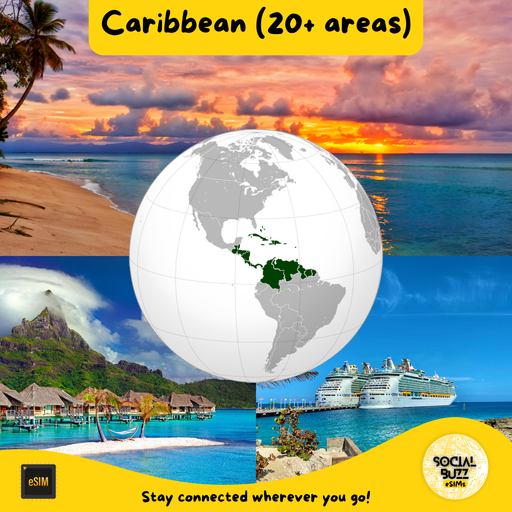 Caribe (más de 20 áreas) Plan de datos de Internet eSIM 