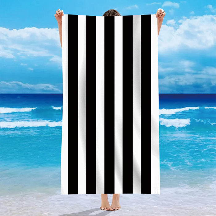 Serviette de plage en microfibre à rayures personnalisées en velours simple face