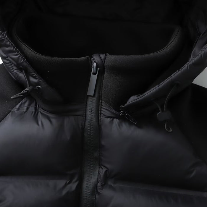 Veste à capuche matelassée en coton, manches longues thermiques, patchwork noir