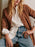 Shawl-collar Suede-like Faux Leather Shirt Jacket