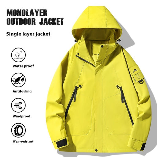 Veste imperméable monocouche pour activités de plein air, coupe-vent et imperméable.