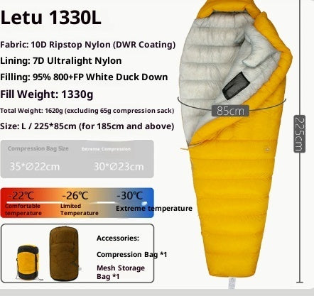 Saco de dormir ultraligero de plumón para acampar al aire libre