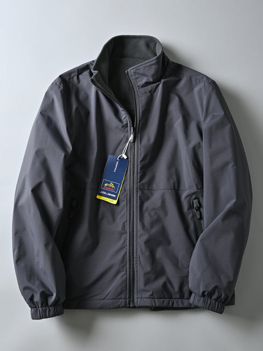 Veste coupe-vent imperméable en velours chaud à col montant pour homme