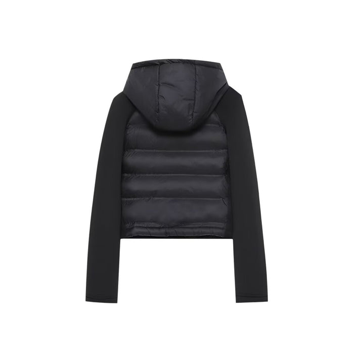 Veste à capuche matelassée en coton, manches longues thermiques, patchwork noir