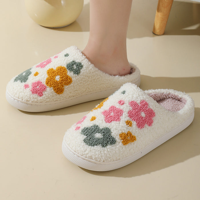 Chaussons en coton chauds et confortables à fleurs colorées, d'intérieur,