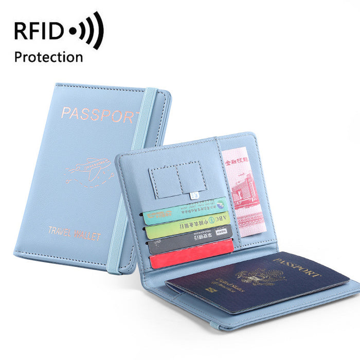 Pochette pour passeport en cuir PU avec RFID, plusieurs emplacements pour cartes et porte-certificats multifonctionnel