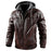 Chaqueta de cuero sintético para hombre, chaqueta de motocicleta, impermeable, a prueba de viento, de PU, estilo bombardero vintage con capucha extraíble 