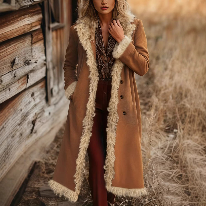 Women's Spring And Autumn Fashion Retro Suede Edge Solid Color Long Wind Jacket
