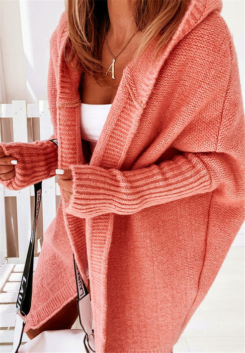Gilet cardigan à capuche à manches chauve-souris, coupe ample et décontractée, couleur unie, vêtements pour femmes