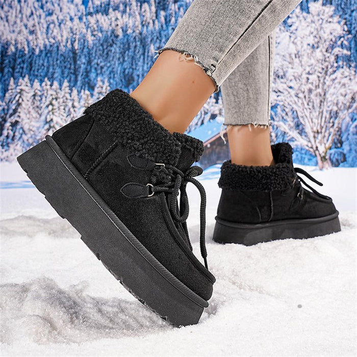 Botas de nieve con suela gruesa y forro polar para mujer, zapatos casuales con acolchado de algodón y piel integrada