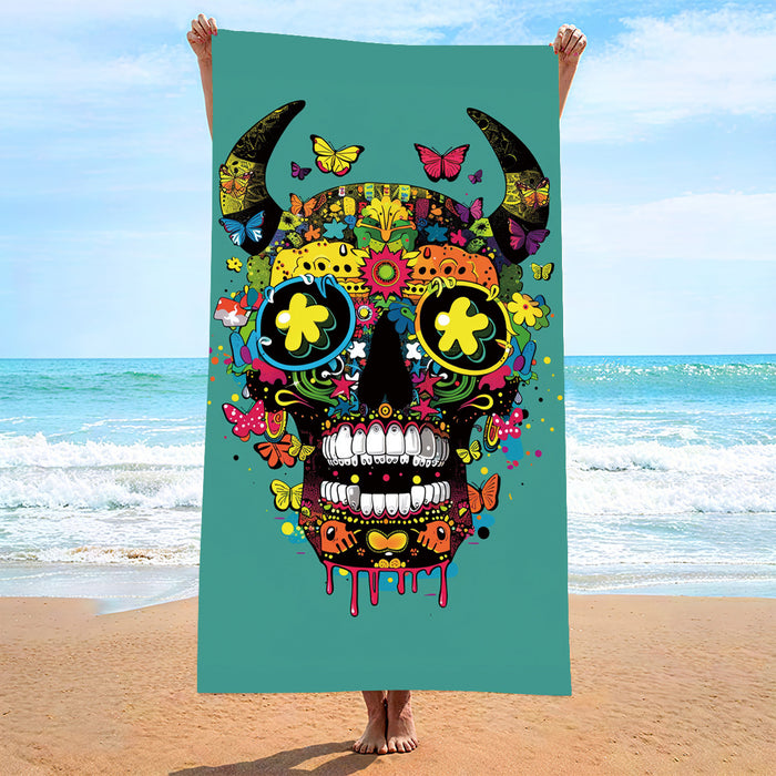 Serviette de plage double face en velours et brocart de polyester, absorbante, à séchage rapide et douce pour la peau.