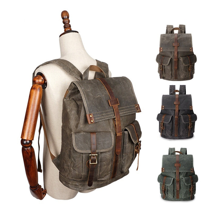Sac à dos de voyage vintage en toile cirée huilée pour homme