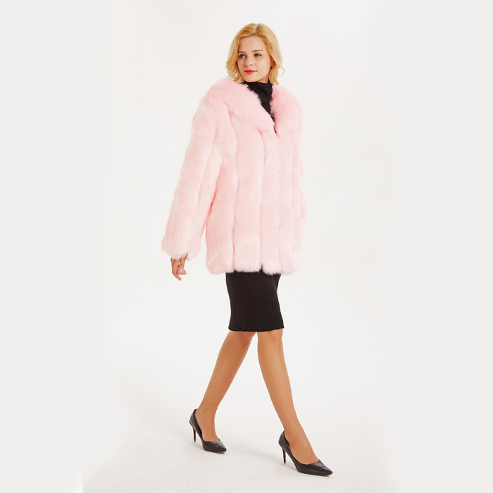 Nouveau manteau élégant à col en fourrure de renard de style européen et américain