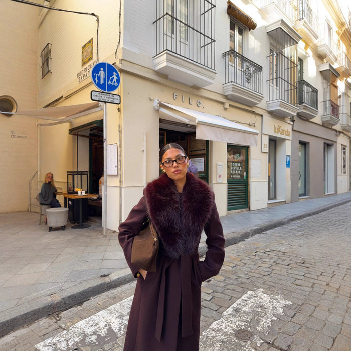 Manteau en laine tendance pour femme avec col chic bordé de fourrure (vu sur Instagram)