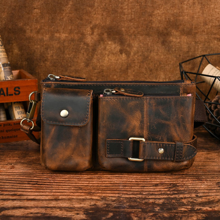Riñonera de viaje moderna y moderna para hombre de piel de vaca curtida vegetal
