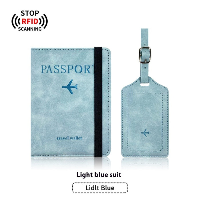Ensemble porte-passeport en cuir PU anti-magnétique et étiquette à bagages