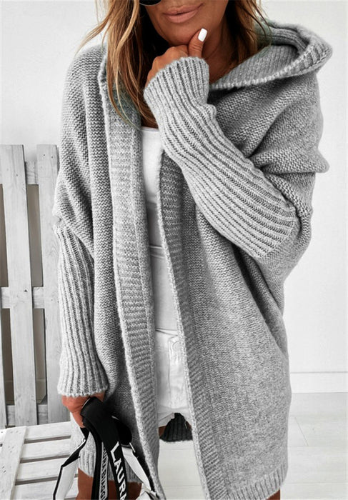 Gilet cardigan à capuche à manches chauve-souris, coupe ample et décontractée, couleur unie, vêtements pour femmes