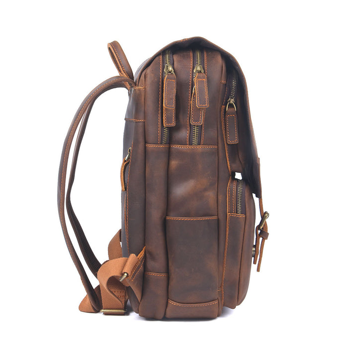 Mochila vintage de cuero Crazy Horse de gran capacidad