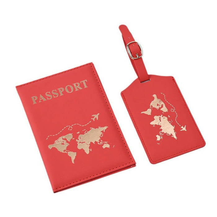 Nueva funda de pasaporte de PU con diseño dorado de mapas