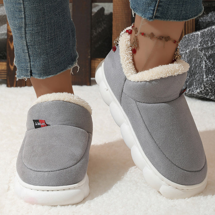 Zapatos de invierno de felpa de algodón para mujer y hombre, cálidos zapatos de gamuza para casa para padres, zapatos de jardín de suela gruesa de color sólido para exteriores