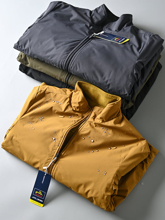 Veste coupe-vent imperméable en velours chaud à col montant pour homme