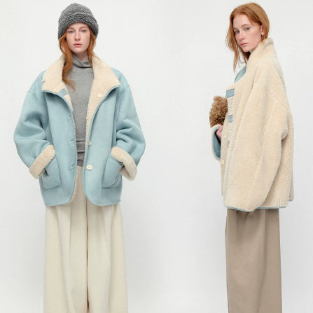 Sea Salt Cream Cup A Heavyweight Dual Wear Designshearling Suede Windproof Coat