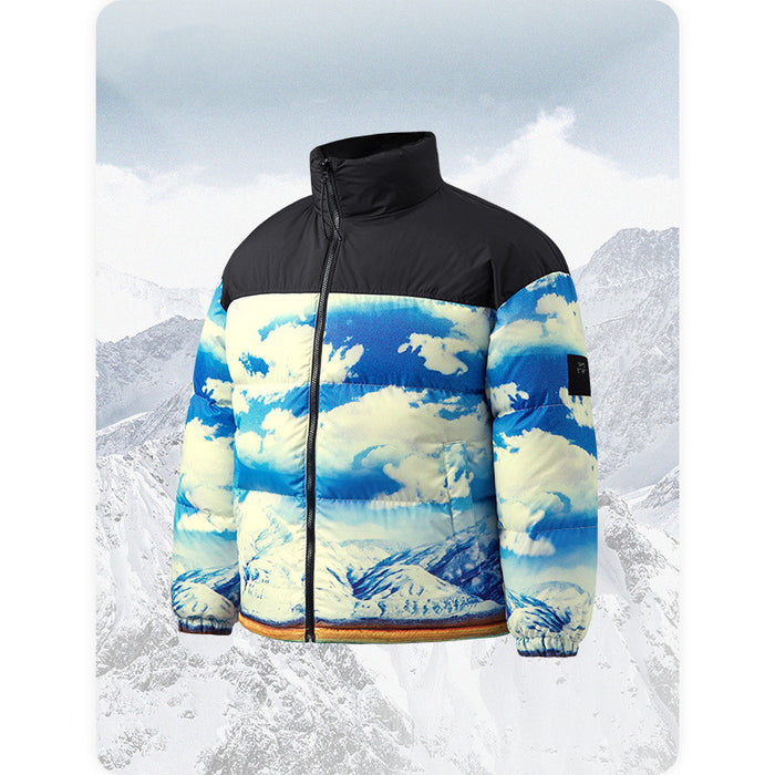 Veste chaude pour homme, motif camouflage bleu ciel, neige et éclaboussures d'encre