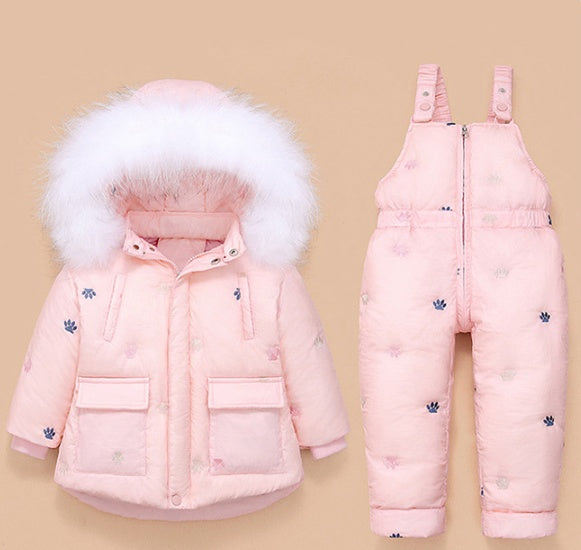Nouvelle doudoune pour bébé fille, ensemble d'hiver épais avec bretelles, deux pièces