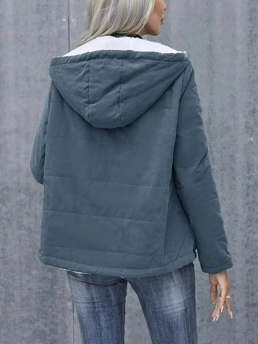 Fleece-lined Hooded Coat Winter Preppy Style Long Sleeve Jacket Warm Pockets Cotton Coat Women's Clothing