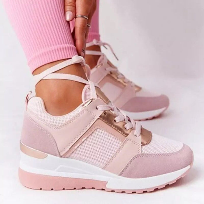 Zapatos deportivos de plataforma con cordones y cuña para mujer, informales, de talla grande