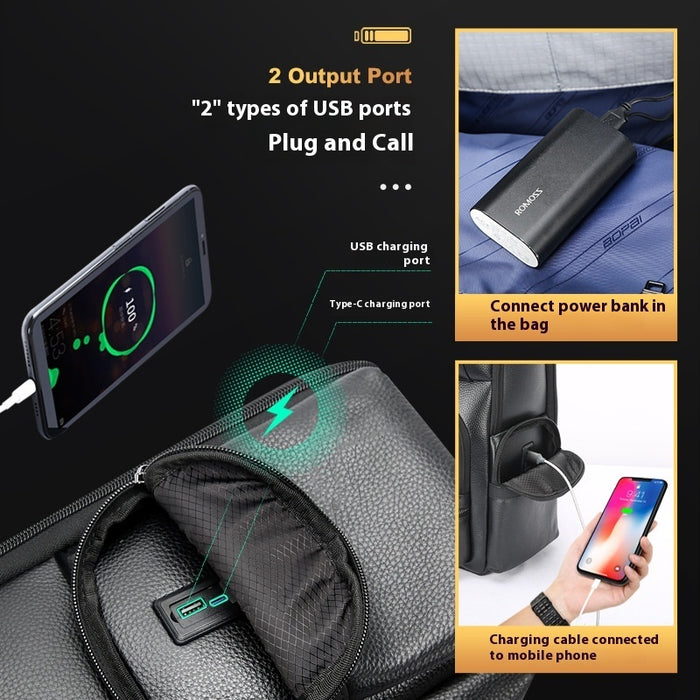 Business Leather Men's Backpack Large Capacity Computer Bag