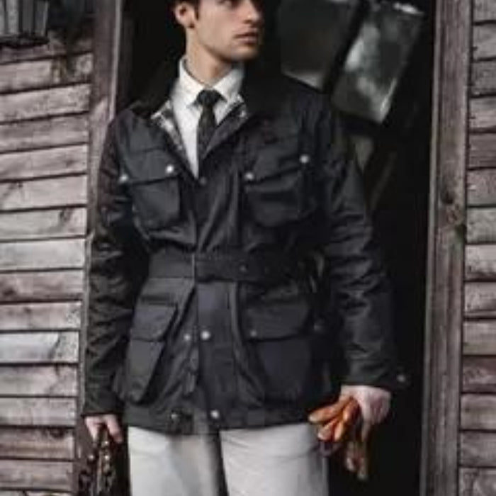 Trench-coat imperméable style motard rétro ciré pour homme