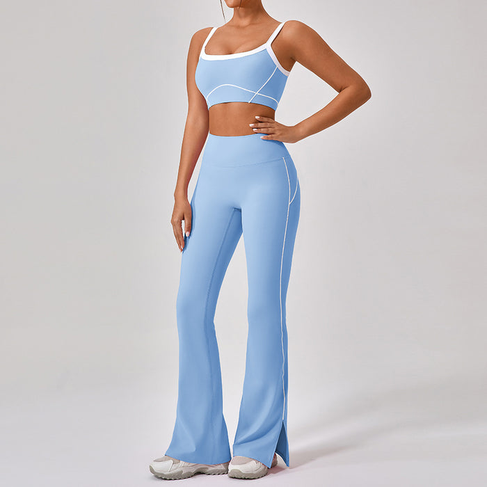 Conjunto de yoga para mujer con tirantes finos y colores contrastantes para deportes al aire libre