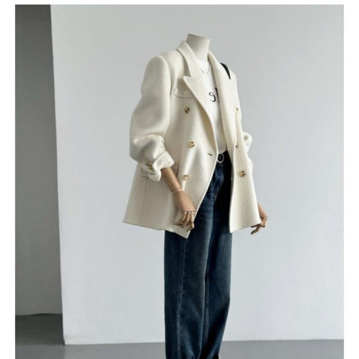 Womens Solid-Color Short Loose-Fit Double-Faced Cashmere Coat