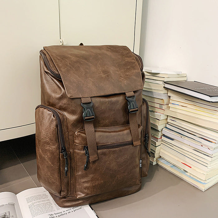 Mochila retro de cuero de vaca para computadora de mujer para hombre con acabado esmerilado