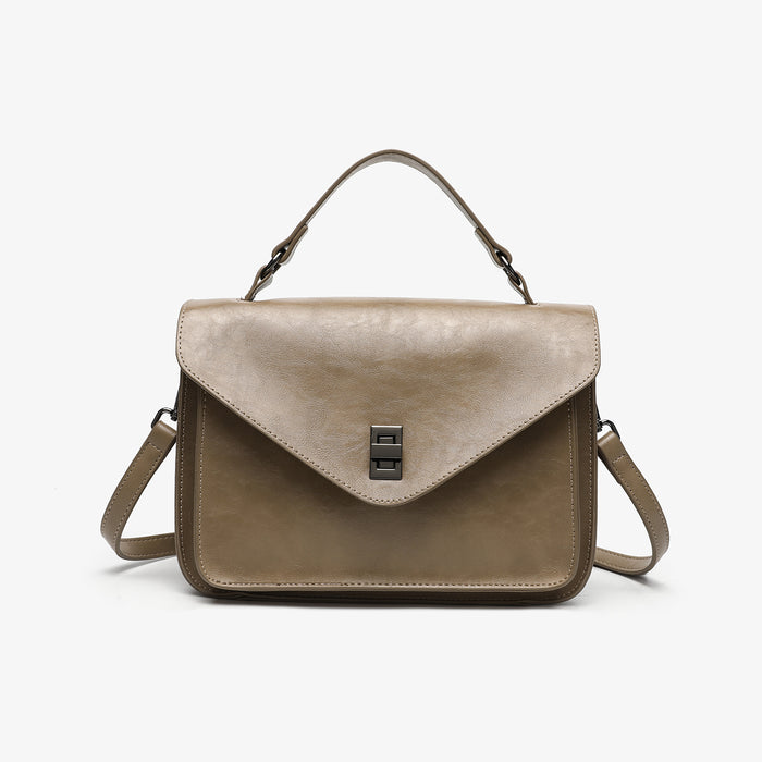 Oil-waxed Leather Vintage New Style Minimalist Fashionable Elegant Womens