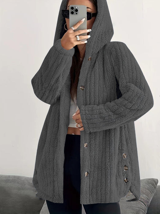 Hooded Loose Plush Coat Women's Regular Sleeve