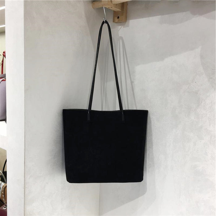 Retro Suede-Like Fabric Simple Handheld Shoulder Tote Bag