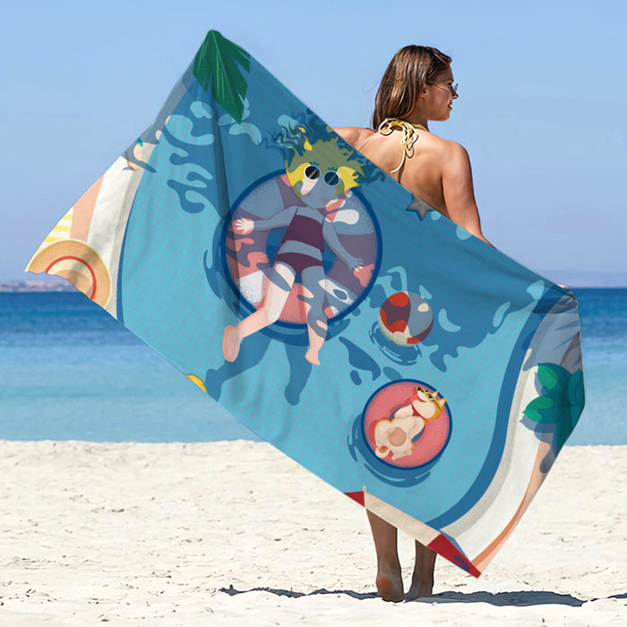 Châle de plage d'été en microfibre imprimée à séchage rapide, protection solaire, serviette de bain double face en velours