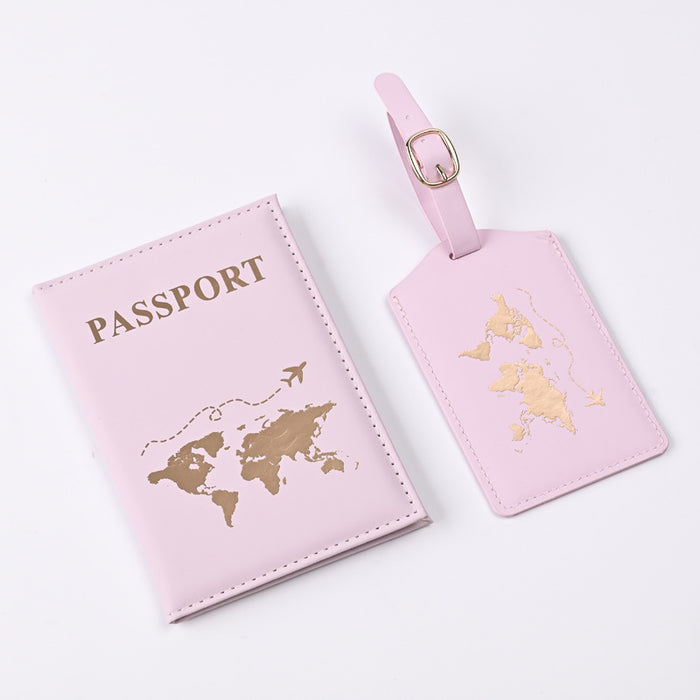 Nueva funda de pasaporte de PU con diseño dorado de mapas