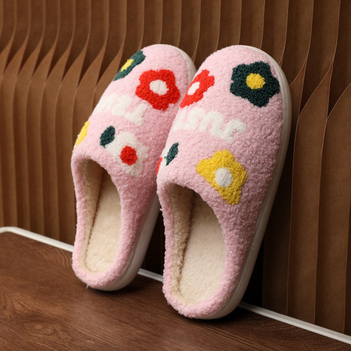 Lady's Flower Slippers Indoor Soft Bottom Cotton Slippers