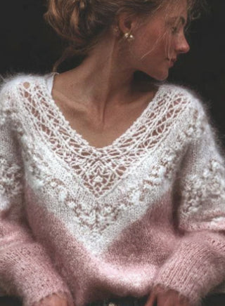 Pull ample à col en V imprimé numérique pour femme, doux et confortable, parfait pour une tenue décontractée