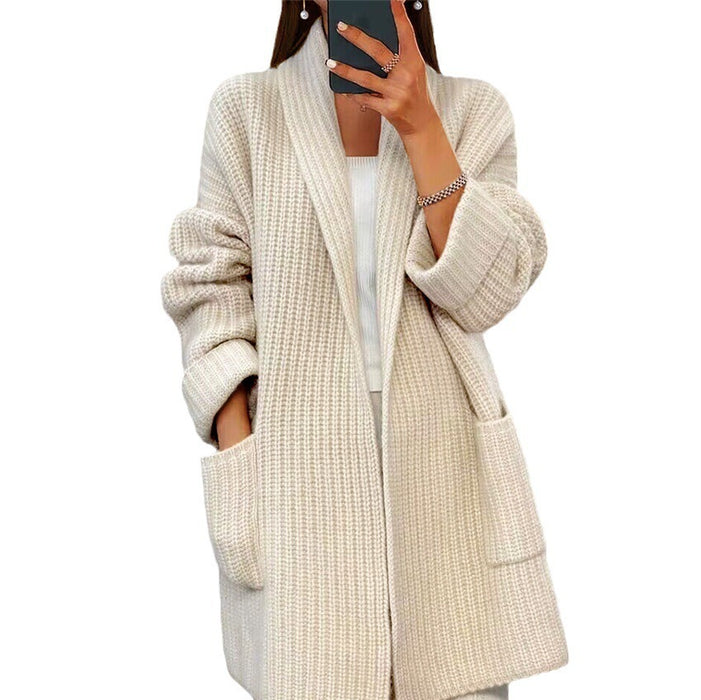 Gilet cardigan en maille à revers et poches, style décontracté et ample, idéal pour l'automne et le printemps (vêtements pour femmes)