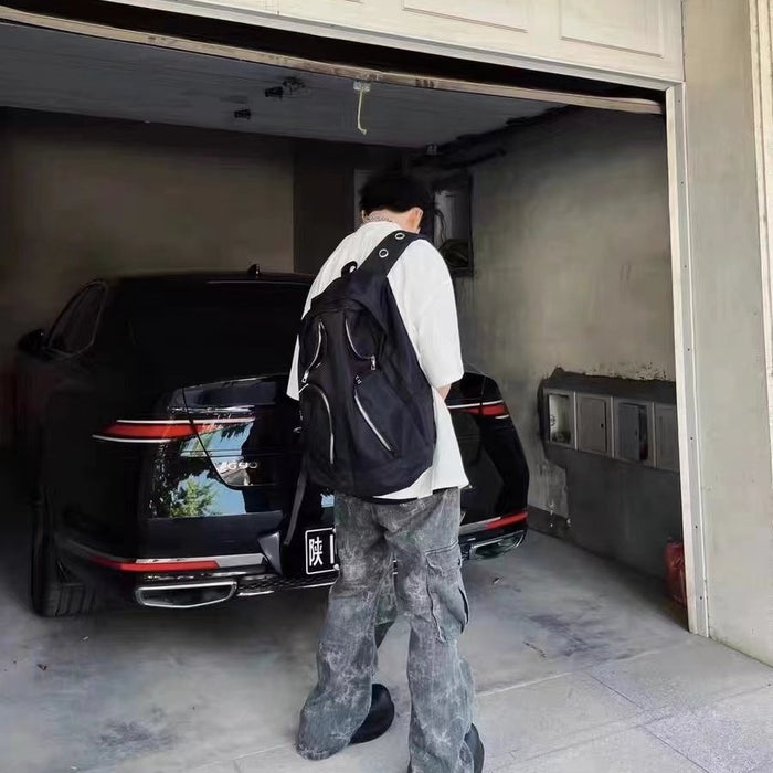 Mochila táctica negra multibolsillos de nailon de gran capacidad