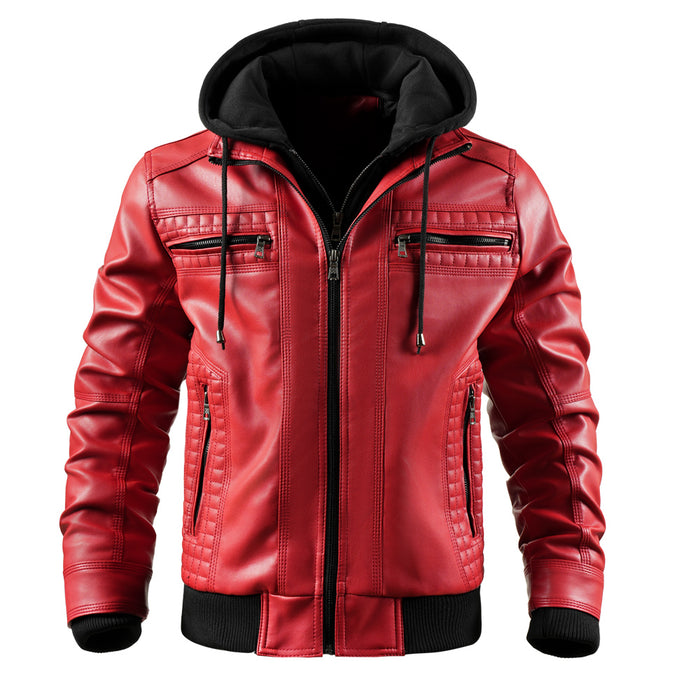 Chaqueta de cuero sintético para hombre, chaqueta de motocicleta, impermeable, a prueba de viento, de PU, estilo bombardero vintage con capucha extraíble 