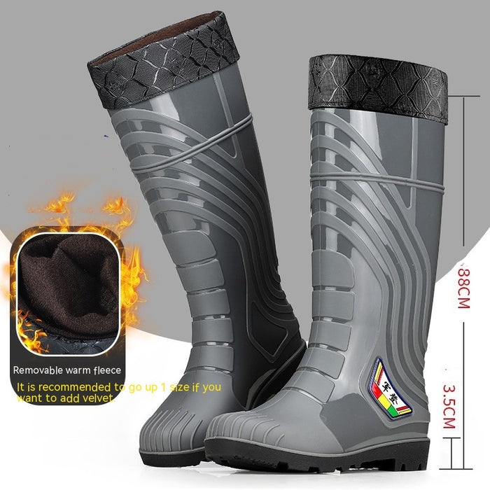 Bottes de pluie mi-mollet en caoutchouc pour homme, doublées en polaire, style mode, pour l'extérieur